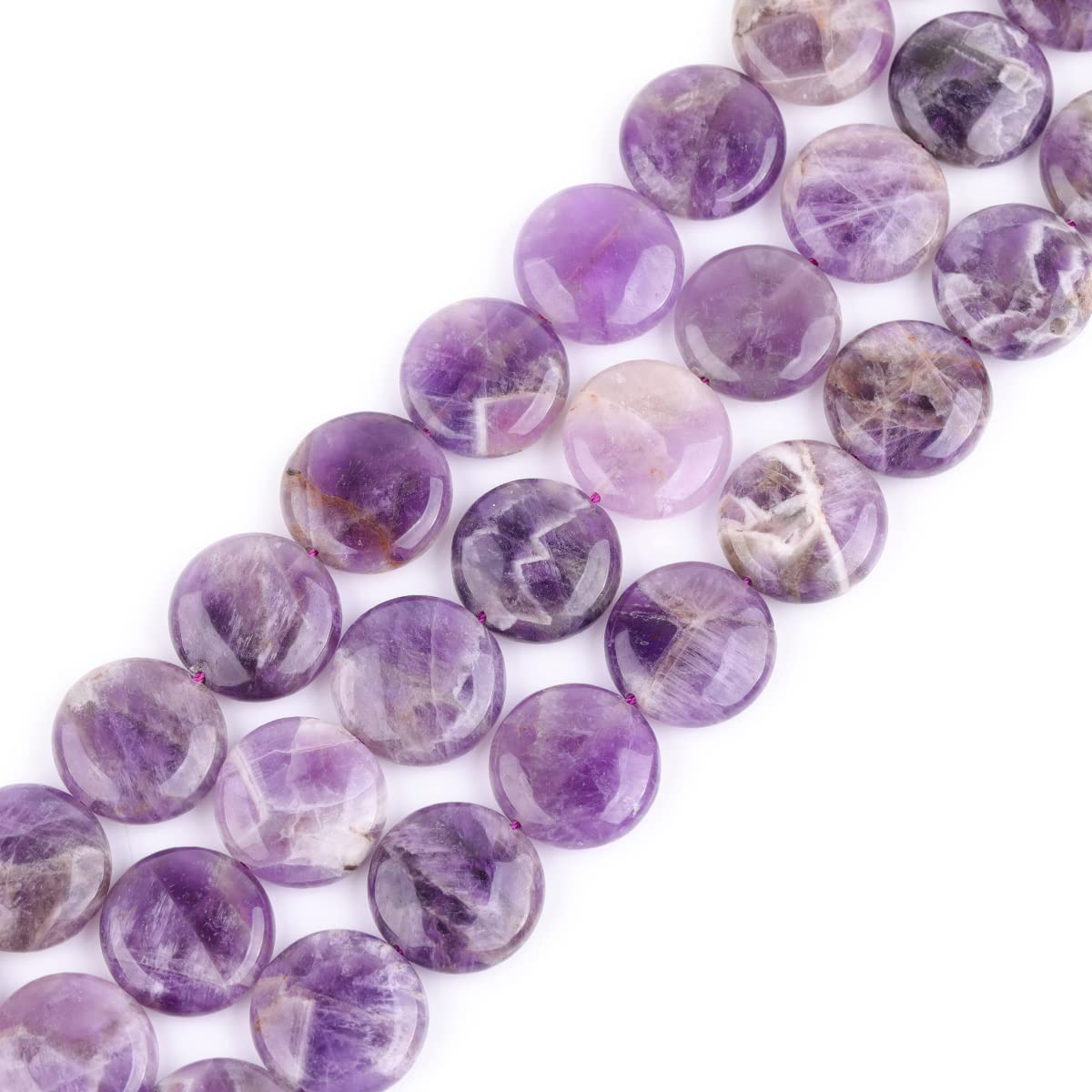 Photo 1 of GEM-Inside Natural Coin 20mm Amethyst Agate Gemstone Crystal Energy Stone Loose Beads for Jewelry Making Jewelry Beading Supplies for Women