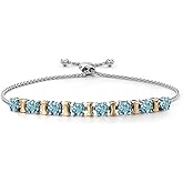 Gem Stone King 2-Tone Birthstone Bracelet for Women | 925 Silver 10K Yellow Gold | 4MM Round Gemstones | Adjustable Bolo Up to 9 Inch | Jewelry Gift for Her Mom Wife