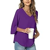 TAOHUADAO Womens 2026 Summer 3/4 Sleeve Tunic Tops Chiffon Work Blouse V-Neck Dressy Casual Shirt