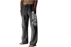 Dgoopd Men's Cotton Linen Pants Casual Elastic Waist Drawstring Pants Straight Leg Yoga Pants Lightweight Summer Beach Pants