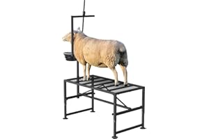 Lezbanz 600 LBs Goat Stand with Feed Bin, Goat Milking Stand for Sheep Trimming and Milking, Hoof Trimming Stand Adjustable Size, with Feeder, Iron Black