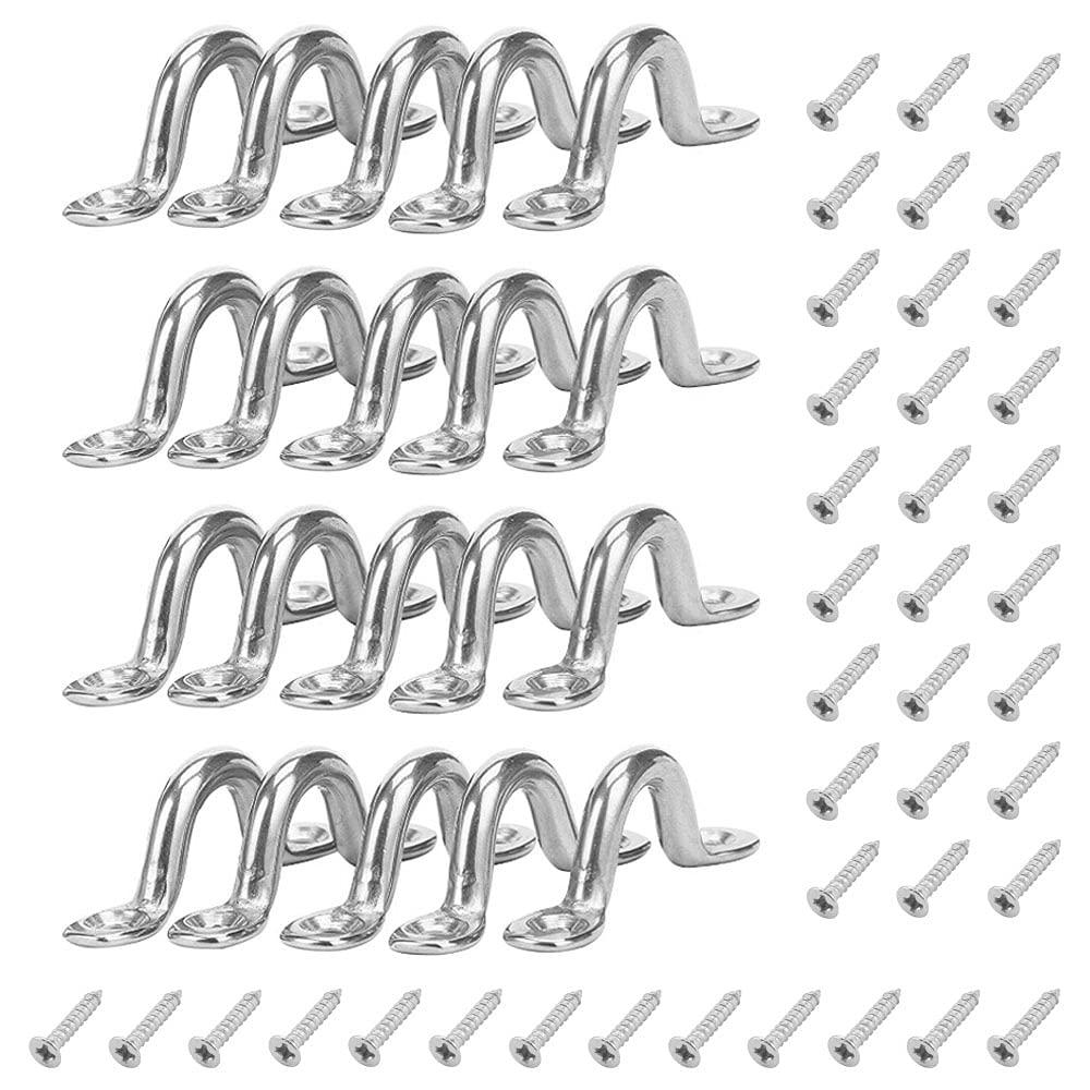 XAVSWRDE 20 PCS Pad Eye Strap, 304 Stainless Steel Kayak Deck Loops, Canoe Pad Eye Strap Plate, Tie Down Anchor Point, Bimini Boat Top Pad Eye with 40 PCS Screws for Kayak Canoe Rigging (4mm)