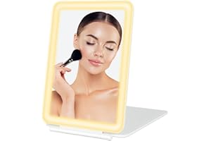 Dec.Metu Travel Mirror with Lights Makeup Mirror Touch Screen 3 Colors Light 72 LEDs Rechargeable, 1000mHA 7.9x5.3-Inch Desk Compact Mirror White