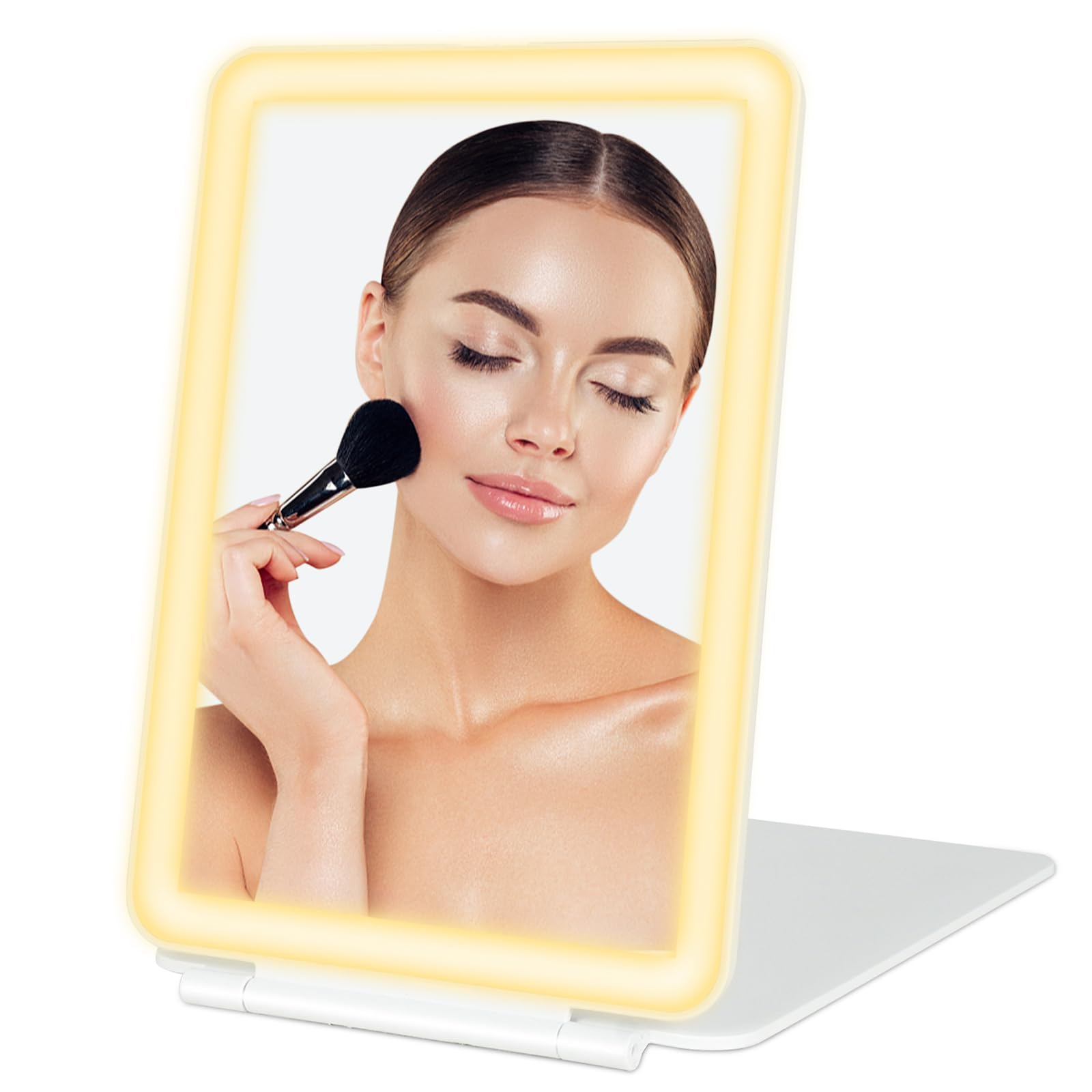 Photo 1 of Dec.Metu Travel Mirror with Lights Makeup Mirror Touch Screen 3 Colors Light 72 LEDs Rechargeable, 1000mHA 7.9x5.3-Inch Desk Compact Mirror White