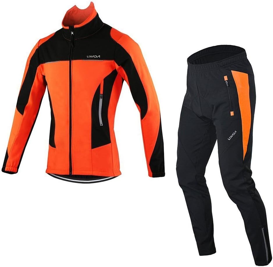 Lixada Men's Cycling Jersey Suit Winter Thermal Breathable Comfortable Long Sleeve Jacket with Padded Cushion Pants Trousers: Clothing