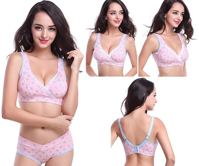Bold N Elegant Padded Polka Dot Print Maternity Bra and Low Waist Pantie Set for Pregnant Women Maternity Lingerie Sets Pregnancy Innerwear Intimates