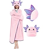 Mewaii Softness Wearable Axolotl Blanket Hoodie – Expertly Designed for American Body,Full Coverage with Easy Movement,Oversized Warm and Cozy Flannel Blanket, Axolotl Gift for Women