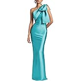 One Shoulder Bridesmaid Dress for Women Mermaid Satin Long Bodycon Formal Evening Gowns with Bow