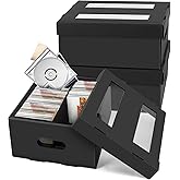 AOBOPLE CD Storage Box,3 Pack Cardboard CD Case Storage with 2 Compartments,Holds 180 Jewel Cases,CD Case Holder with PVC Window Lid,Portable Organizer for Media Collection