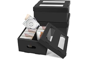AOBOPLE CD Storage Boxes,3 Pack 2 Compartment Cardboard CD Case Storage,CD Case Holder with PVC Window Lid,Holds 60 CDs in Full Jewel Cases,120 CDs in Slim Cases,and 330 Discs in CD Sleeves