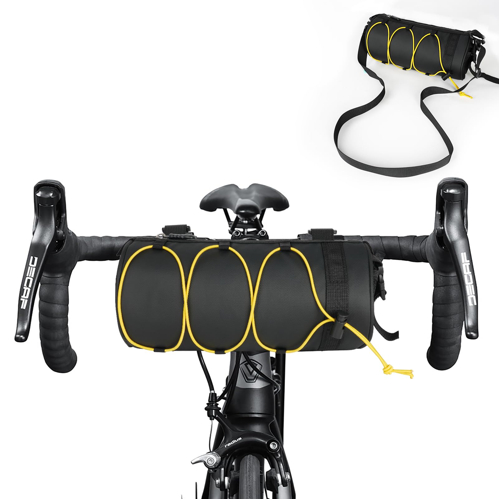 flintronic Waterproof Bike Handlebar Bag - Large Capacity Cycling Frame Bag With Shoulder Strap, Front Top Tube Storage Roll for MTB Mountain and Road Bikes - Yellow