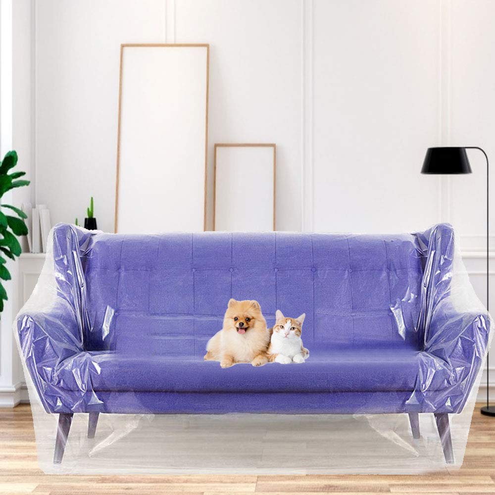 KLYNGTSK Plastic Moving Mattress Covers Transparent Furniture Cover Plastic Heavy Duty Polythene Protection Plastics Sofa Dust Cover for Moving Protection and Long Term Storage