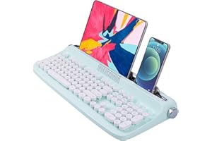 MOSHOU Retro Typewriter Keyboard with Cradle, Office Round Key Typewriter Wireless Typewriter Keyboard for Mac OS/Windows Com