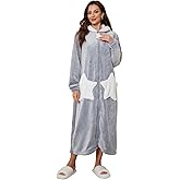 RONGTAI Women's Robe Hooded Zipper Flannel Star Bathrobes Women Plush Fleece Warm Sleepwear Long Pajamas Nightgown S-XXL