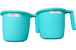 ATCUSA Indian Plastic Bathroom Bath Accessory Set of 2 Mugs - 1.5 Litre Each Bathing Dabba, Certified Water Mug - Assorted Colors