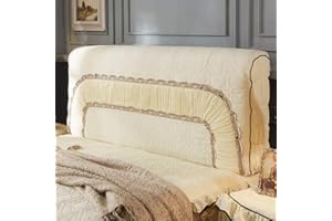 Pangzi Thicken Bed Headboard Slipcover Protector Stretch Dustproof Cover for Bedroom Decor (King, Beige)