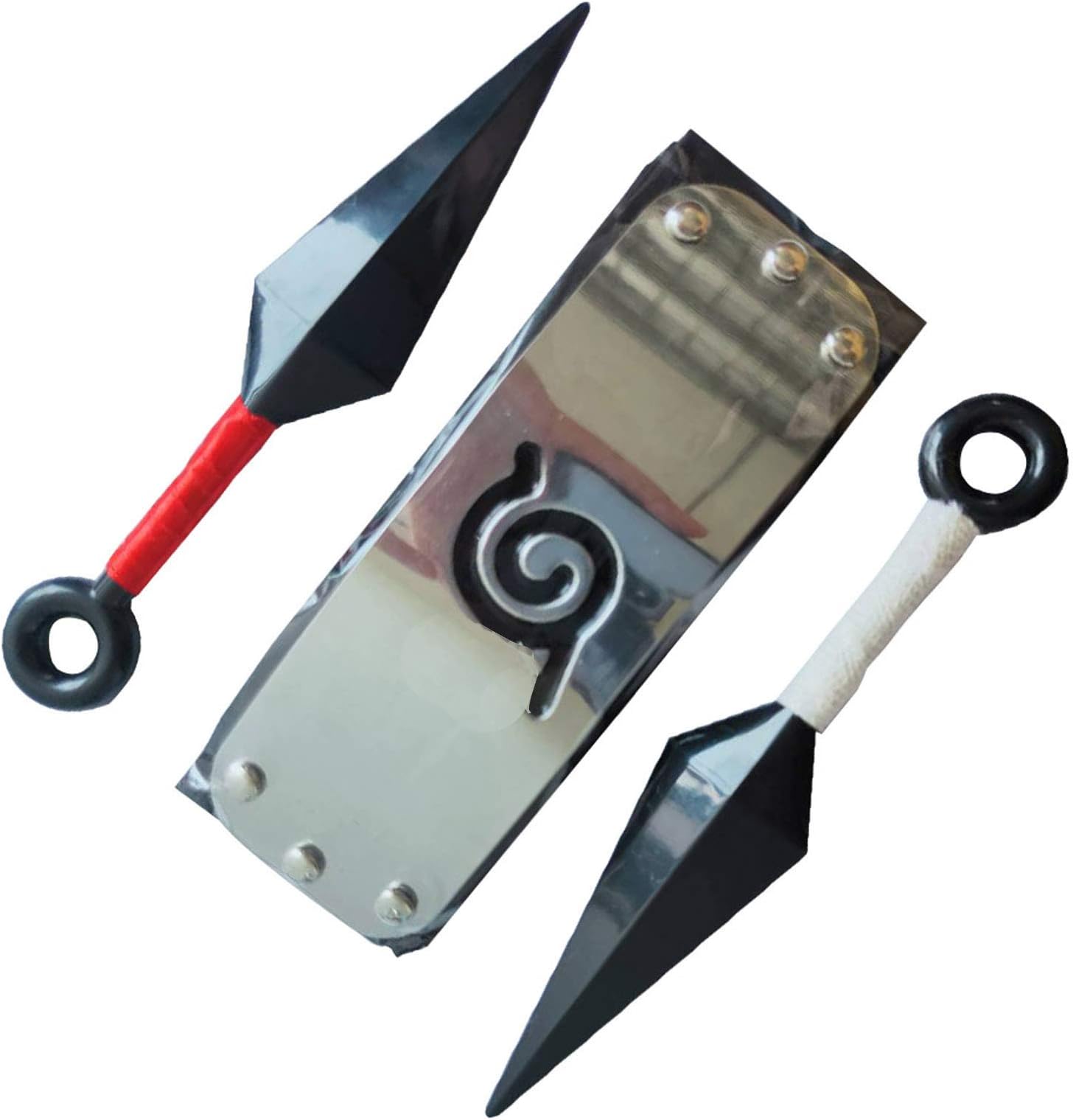 Konoha Leaf Village Ninja Shinobi Cosplay Headband with Red and White Plastic Kunai Knives Small Kunai Plastic Toy