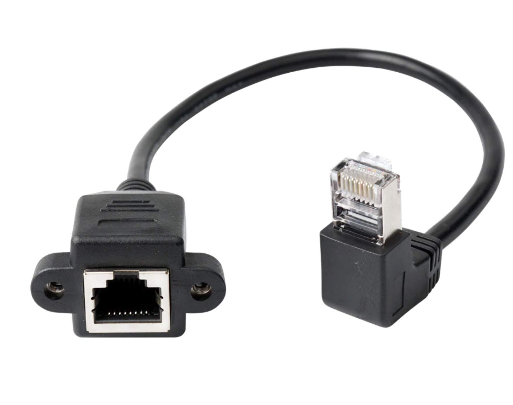 innov8 RJ45 Cat 6 Male to Female Shielded Network Ethernet Extension Cable with Panel Mount for Router, Modem, Switch Boxes, Network Media Player | Down Angle 0.3m