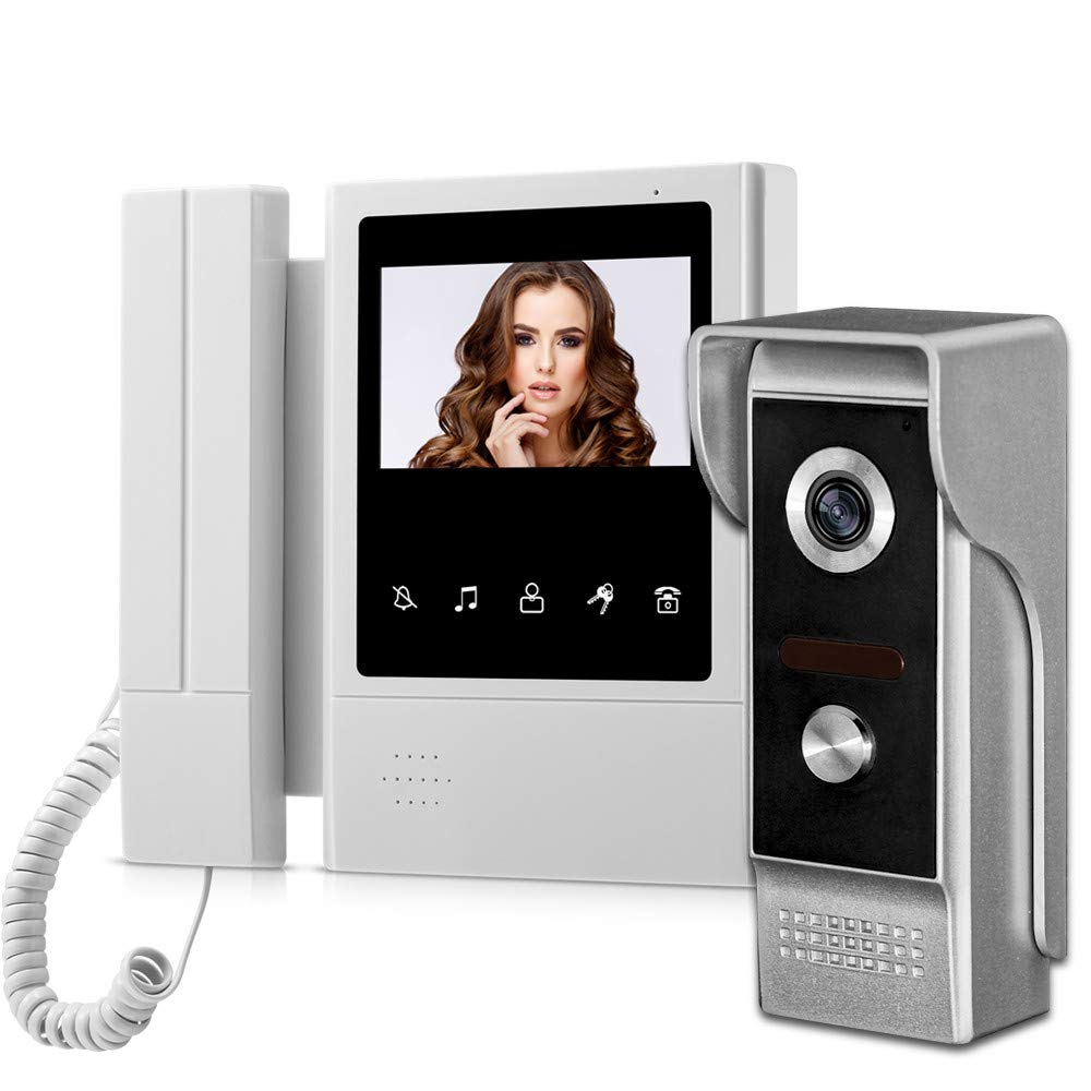LUCINE 4.3" TFT Color Video Door Phone Intercom System Wired Door Bell interphone Screen Monitor for Home Apartment Safe (1+1)