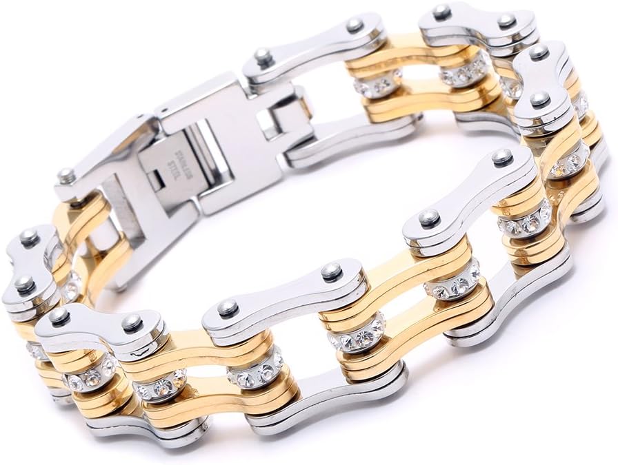 Men Stainless Steel Bicycle Bracelet Bike Link Chain Wristband Motorcycle Bangle 8.5 inch