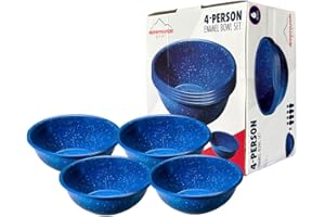 ALPINE MOUNTAIN GEAR Enamelware for Camping and Backpacking - Enamel Cookware Gear Essentials for Camping and Backpacking (Made by Caddis Sports) (6 Inch Bowl (4 Pack))