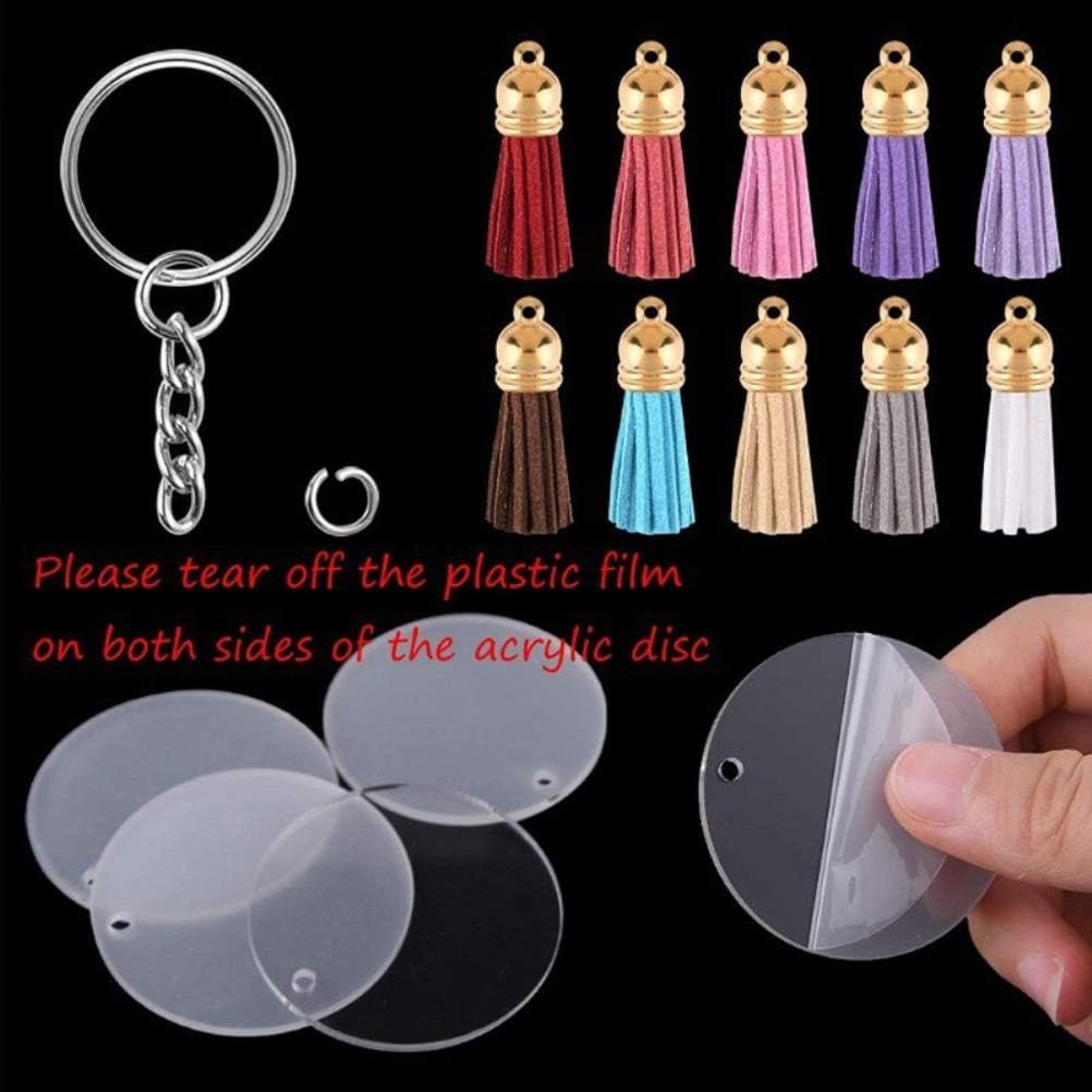 Qiekenao Acrylic Keychain, Blank Keychain Tassel Set Round Acrylic Keychain for Diy Keyring Projects and Crafts - Image 5