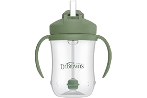 Dr. Brown's Milestones Baby's First Straw Cup Sippy Cup with Straw 6m+, 9oz/270ml, Olive Green