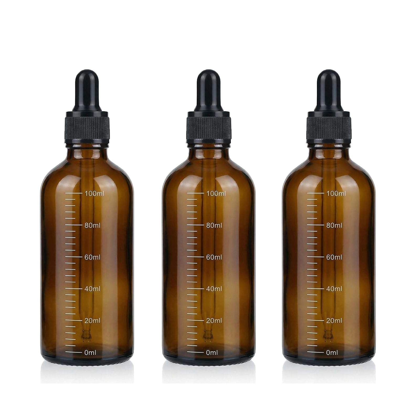3Pcs 100ml Amber Glass Bottle With Black Dropper Pipette - Empty Refillable Graduated Scale Essential Oil Bottle for Perfumes and Aromatherapy