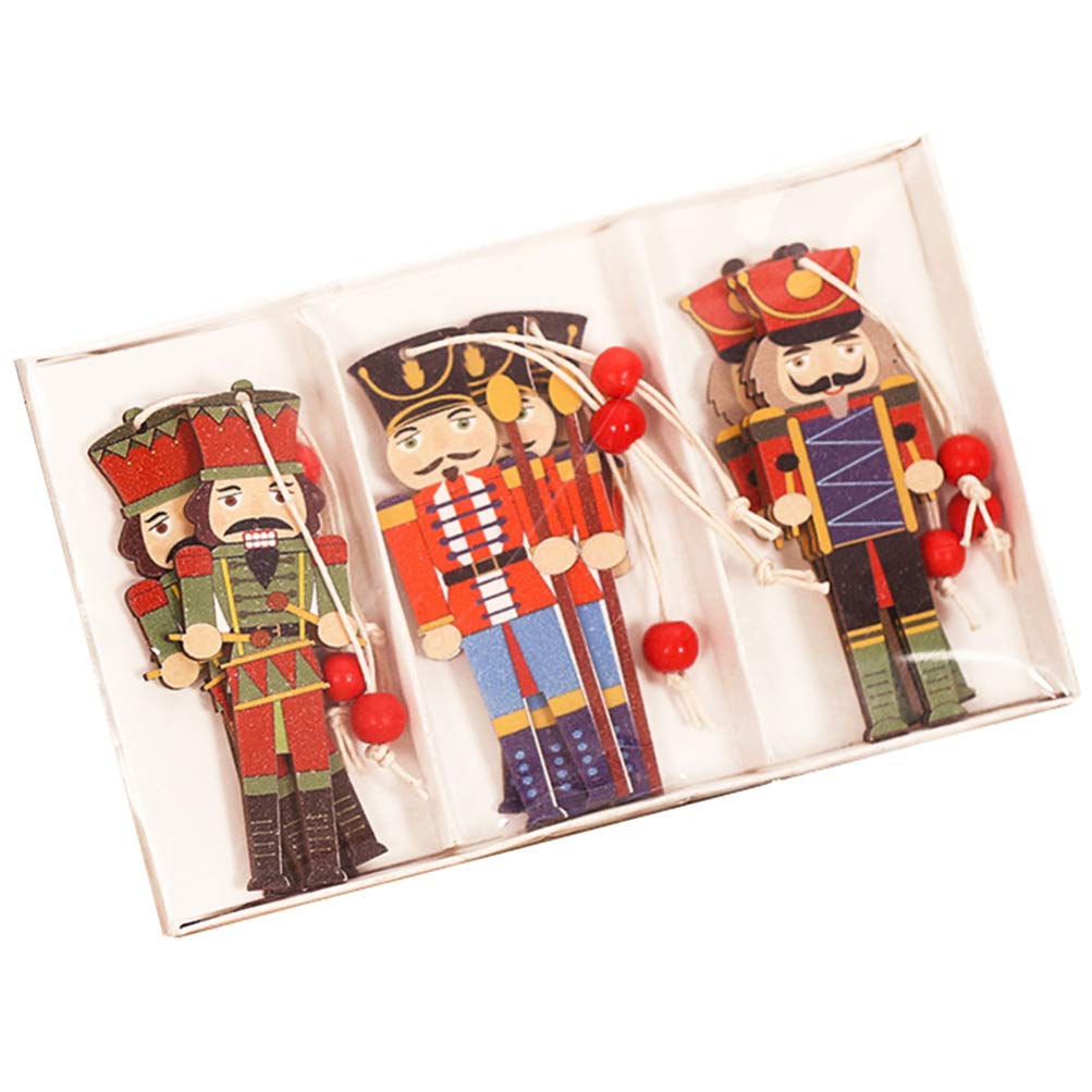 TOYANDONA 9pcs Christmas Nutcracker Ornaments Wooden Christmas Tree Hanging Decoration Xmas Wooden Cutout for Holiday Christmas Party