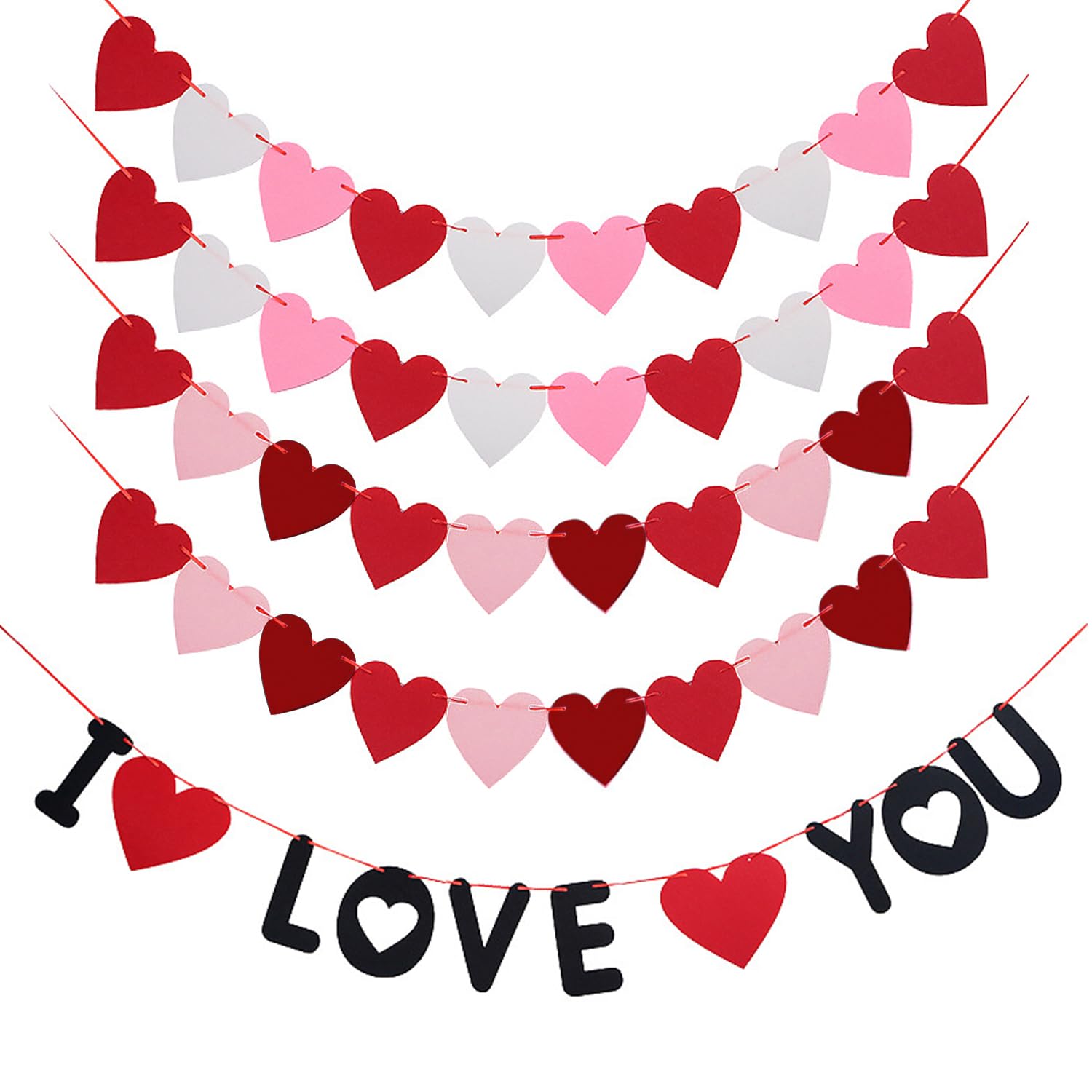 5 Sets of Love Flags, Heart-Shaped Banners, I Love You Heart-Shaped Flags, Garland Wedding, Valentine's Day Decorations, Heart-Shaped Decoration Wedding
