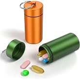 Large Keychain Pill Holder, &ndash; Waterproof &amp; Airtight Smell Proof Container,Travel Pill Box, Metal Small Portable Bottle for Medication and Matches Storage Jar (Green+Orange)