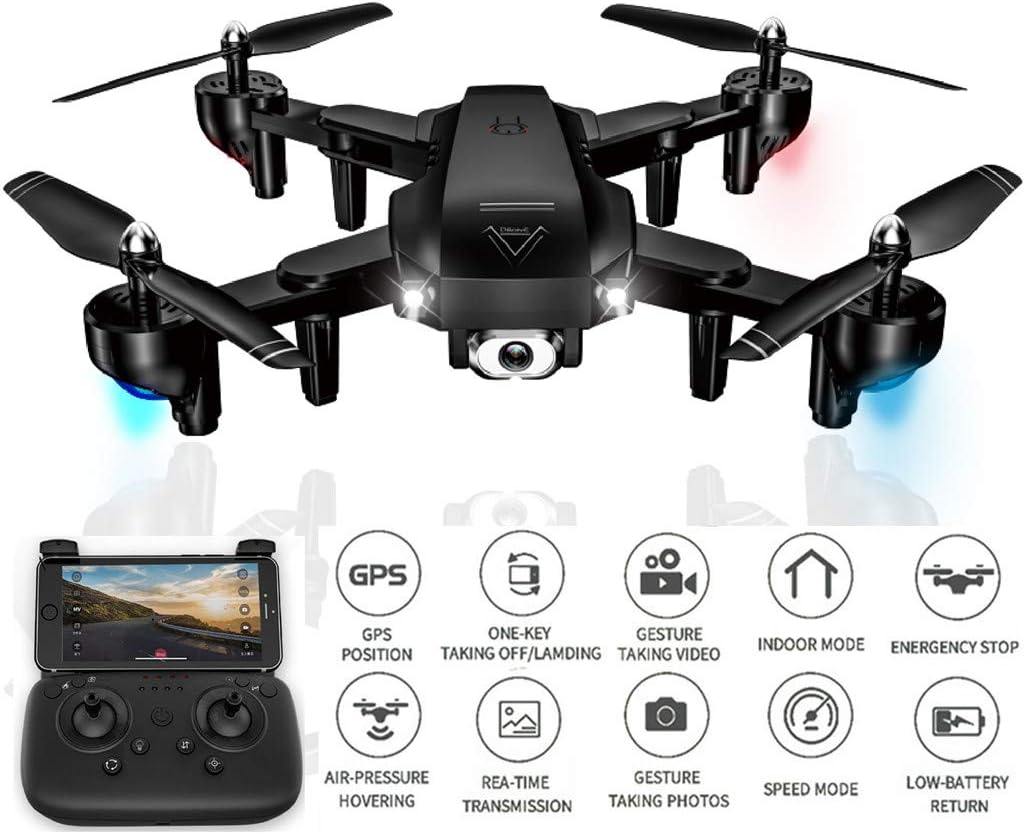 Toysgift GPS Drone FPV Drones for Adults Beginner, 4K HD 2200 MAH 2.4G 4CH WiFi FPV Dual Camera Wide Angle Foldable RC Quadcopter Drone,23 Mins Long Flight Time RC Quadcotper Helicopter (Black)
