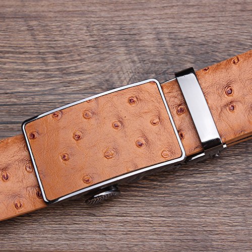 Sumcoa Men's Ostrich Skin Embossed Pattern Automatic Buckle Genuine Cow Leather Belts Ratchet Belt 35mm Wide Color Light Brown