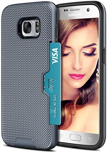 Galaxy S7 Case, Ecoconut Galaxy S7 Case Wallet Cover Hidden Card Slot Textured Grip Bumper Slim Hard Shell Dual Layer Armor Defender Hybrid Protective Case with Card Holder for Galaxy S7 (Steel Blue)