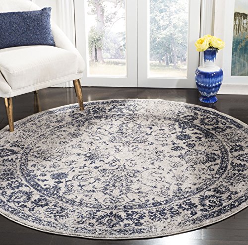 Safavieh Adirondack Collection ADR109P Grey and Navy Blue Oriental Vintage Distressed Round Area Rug (6' Diameter)
