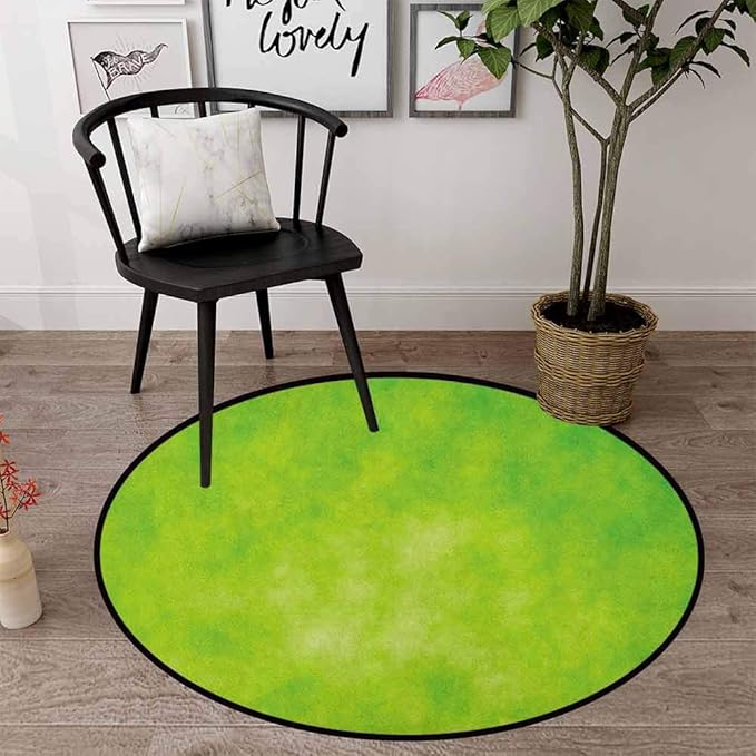 Round Area Rug, 35" Stain Resistant Indoor Outdoor Round Rug, Lime