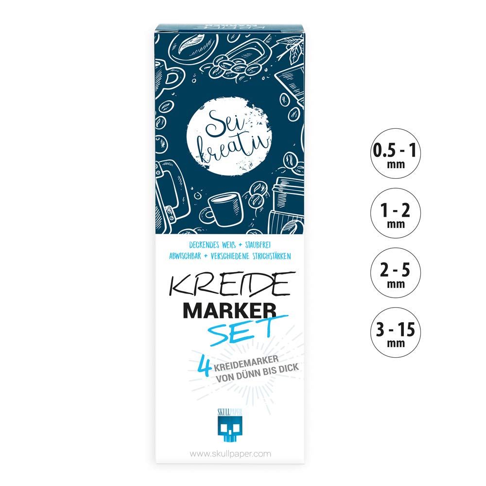 Skullpaper Kreidemarker Set Weiss 0 5 1mm 1 2mm 2 5mm 3 15mm