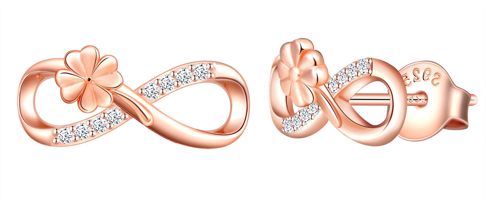 MicLee Woman's girl's Earrings, 925 Sterling silver clover earrings, Mini infinity symbol earrings studs, Inlaid zircon, rose gold