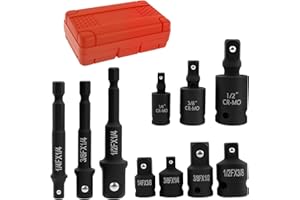 10 Piece Impact Adapter and Reducer Set Universal 1/4" 3/8" 1/2" Drive Socket Adapter Set with Case High Carbon Steel Swivel 