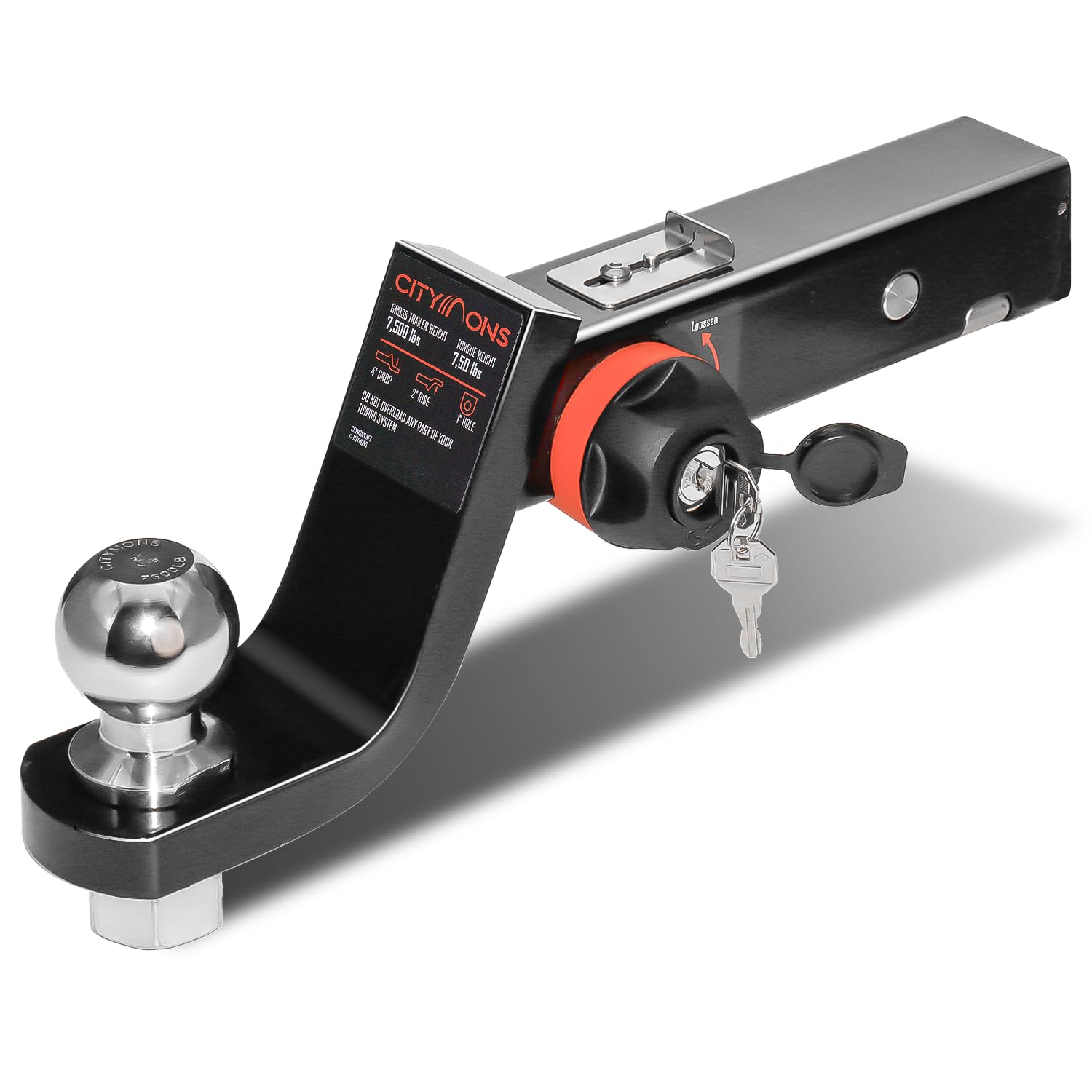 Photo 1 of Citymons -Hitch Trailer Ball Mount, Reduce Sway Anti-Rattle, 4" Drop Hitch with 2" Ball for 2" Receiver, Tow Hitch with Lock for Rv/Truck/Yachts/ATV/UTV, 7500 LBS GTW
