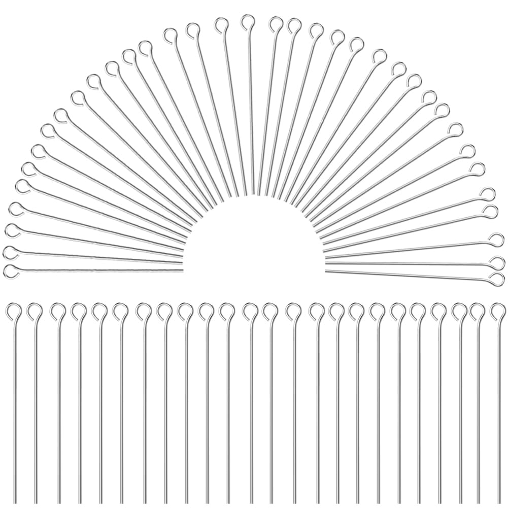 SUNNYCLUE 1 Box 600Pcs Jewellery eye pins 50mm 304 Stainless Steel Eye Pin Earring Pins with Loop Jewellery Pins Earring Findings Eye Pins for Jewellery Making Accessories DIY Earrings Crafts Supplies