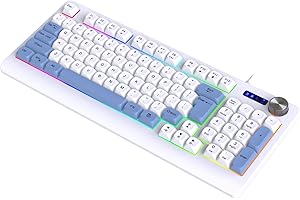 PUSOKEI Wired Gaming Keyboard with Volume Knob, 93 Keys Dynamic RGB Backlit Keyboard with Multimedia Keys & Number Pad, Anti 