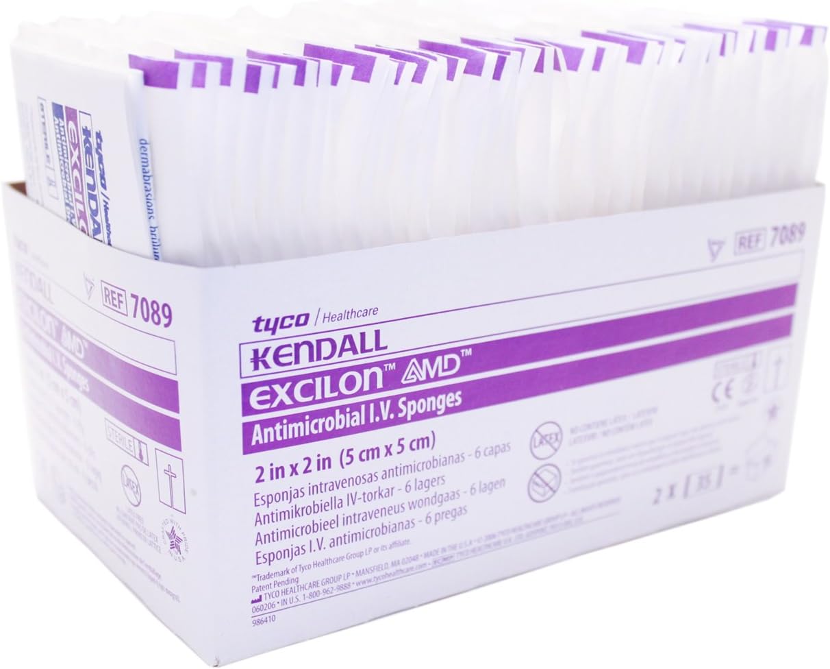 Excilon AMD Antimicrobial Sterile Gauze Split IV Sponges - 6 ply 2" x 2" - Tray of 70