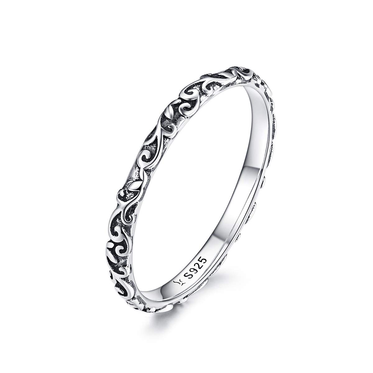 Sterling Silver Ring for Girls Black Tibetan Engraved Pattern Thumb Eternity Ring Jewellery Gift for Women