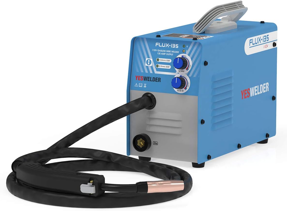 YESWELDER FLUX-135 Flux Core MIG Welder, 135A Gasless IGBT Inverter Welding Machine 110V - - 