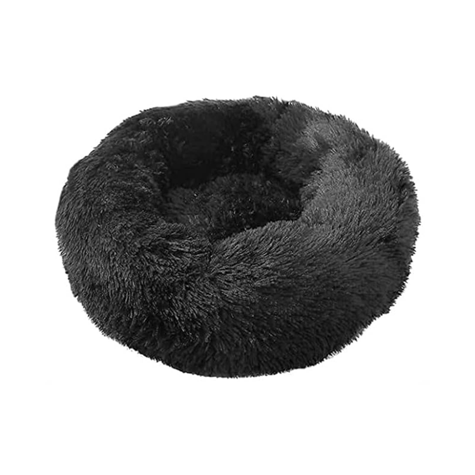 jiuzcare 50cm Calming Pet Bed for Small Dogs & Cats, Ultra-Soft 4cm Long Plush Donut Dog Bed, Washable Anti-Slip Round Puppy Cushion, Black — image 1