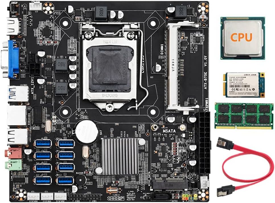 Lodokdre B75E BTC Mining Motherboard 8 Card CPU 8G DDR3 RAM 128G SSD ETH