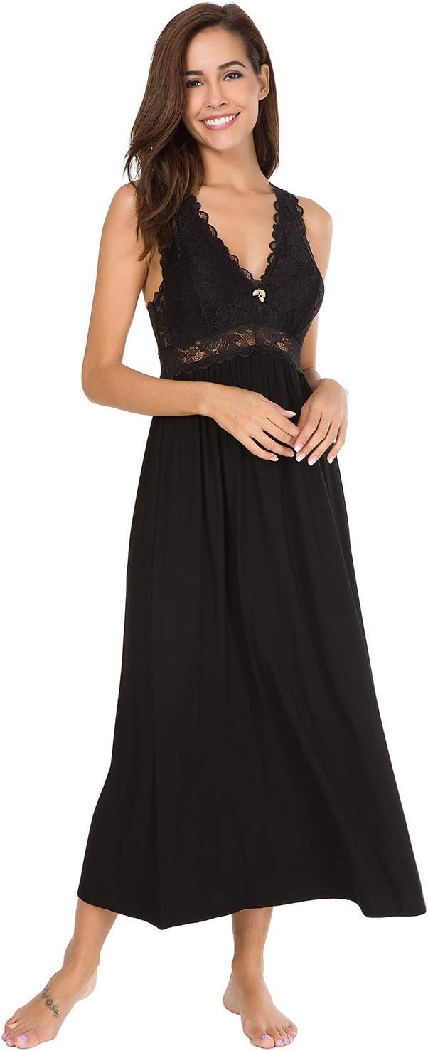 Womens Sleepwear Lace Lingerie Chemises V Neck Nightgown Long Sexy Sleep Dress Sleeveless Lace for Women Elegant