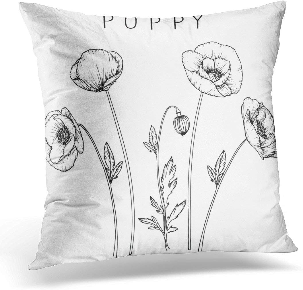 chipo Pillowcase Dibujo Dibujado En Blanco Flores Clip De Amapola
