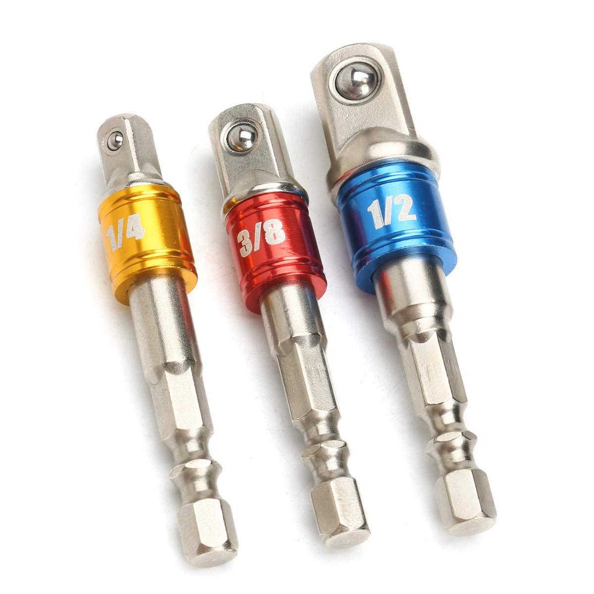 CEFEPH 3pcs Hex Shank Socket Adapter Set 1/4 3/8 1/2 Inch Driver Extension Drill Bits Bar